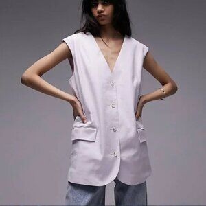 Topshop Lilac Linen Blend Oversized Buttoned‎ Vest Waistcoat Size 6 NEW